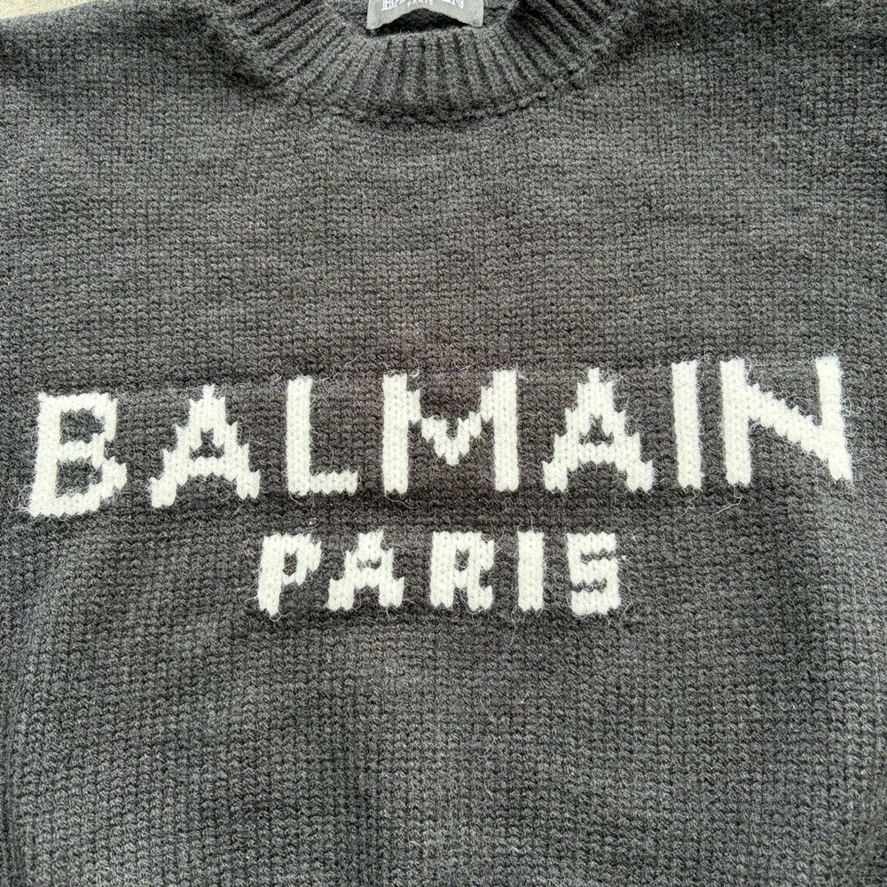 Balmain Black Crewneck Logo Sweater with Buttons - Picture 3 of 9